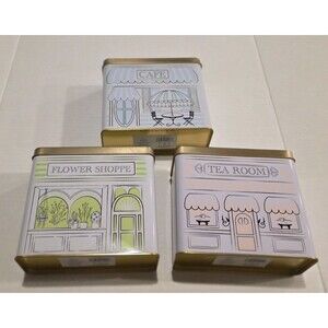 Target Bullseye Valentines Tea Cafe Flower Shop Tin Box 6"H X 3"D (SET OF 3)